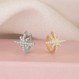Starburst Ear Cuff in Sterling Silver, CZ Star Earrings, Gold Starburst Ear Wrap, Silver Star Ear Cuff, Gift for her, ONLY GOLD