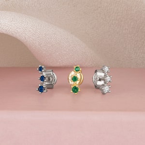 Handmade Emerald Green Stud Earrings: 14K Gold Plated Sterling Silver