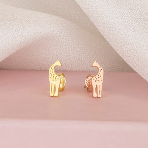 Sterling Silver Giraffe Stud Earrings: Handmade, Gold & Rose Gold Plated