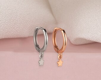 Aros de estrella de plata de ley: aros colgantes celestiales, regalo para ella