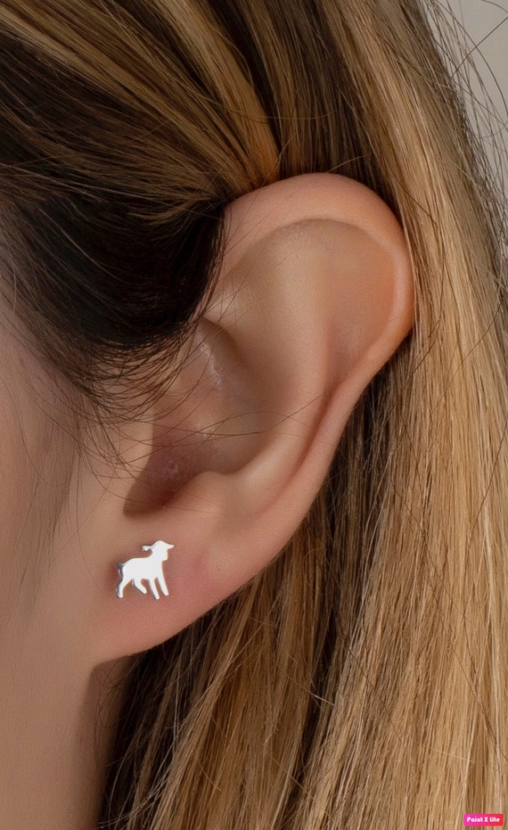 Tiny Sheep Stud Earrings in Sterling Silver Cute Lamb Stud