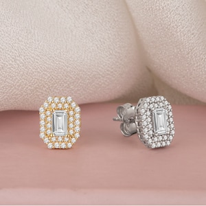 Orecchini a bottone CZ Halo in argento sterling, orecchini delicati, regalo per lei, regalo per la migliore amica, regalo di Natale