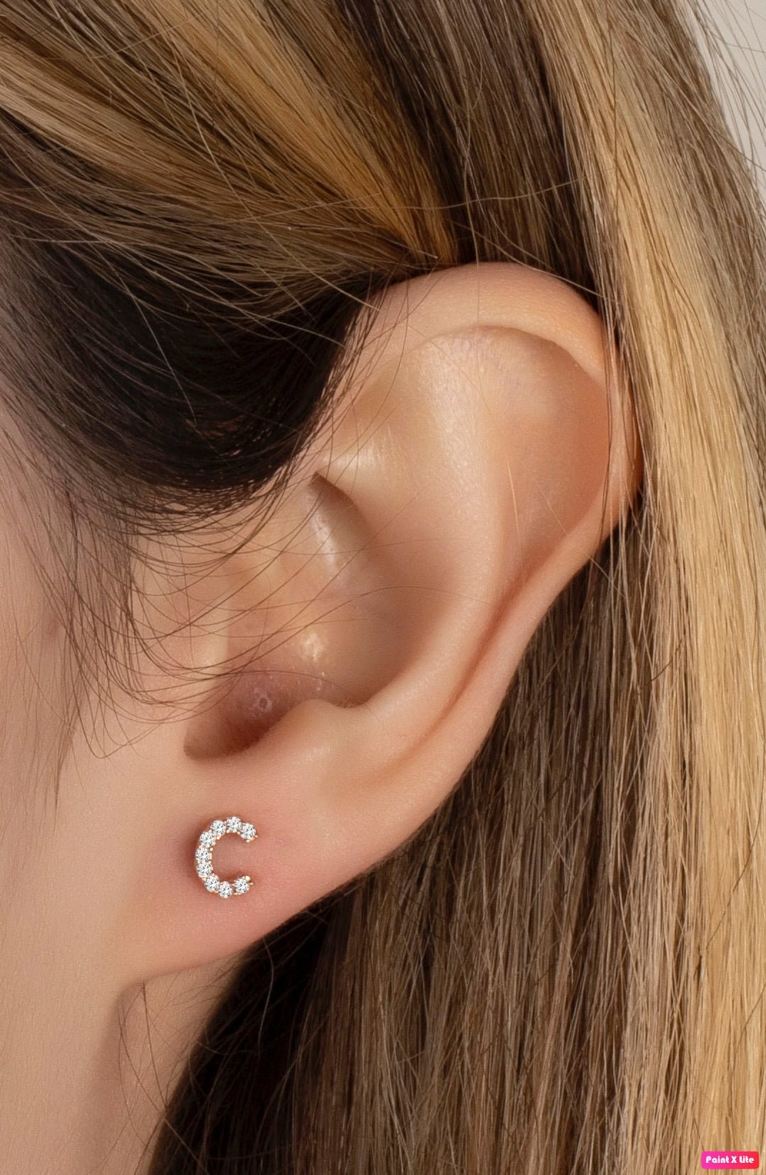14K Solid Gold Initial Stud Earrings White Gold Initial Earrings