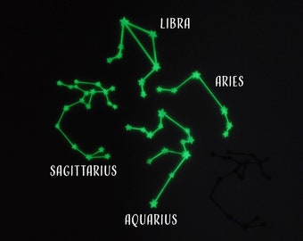 Full Set of Glow-in-the-Dark Zodiac Constellations - Wall Decor - Celestial Decor - Stars - Constellations - Zodiac
