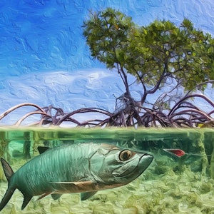 TARPON Landscape Inshore Fine Art Canvas Giclee Print - Florida Everglades Saltwater Gift For Men Women, Coastal Home Decor Wall Art Sign