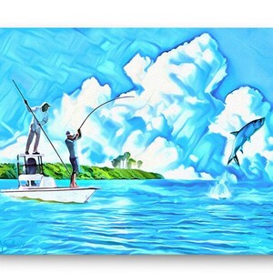 TARPON Fish Inshore Fine Art Canvas Giclee Print - Florida Everglades Saltwater Gift For Men Women, Coastal Home Decor Wall Art Sign