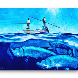 TARPON FISHING SCENE Fine Art Canvas Giclee Print - Florida Everglades Saltwater Gift For Men Women, Coastal Home Decor Wall Art Sign