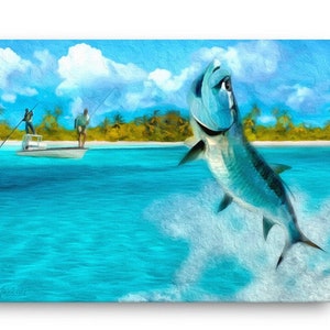 TARPON Fish Inshore Fine Art Canvas Giclee Print - Florida Everglades Saltwater Gift For Men Women, Coastal Home Decor Wall Art Sign