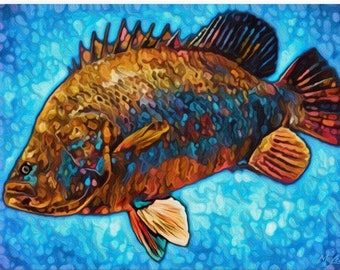 TRIPLETAIL Tropical Fish Fine Art Canvas Giclee Print - Florida Everglades Saltwater Gift For Men Women, Coastal Home Decor Wall Art Sign