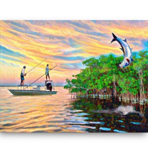 TARPON Fish Inshore Fine Art Canvas Giclee Print - Florida Everglades Saltwater Gift For Men Women, Coastal Home Decor Wall Art Sign