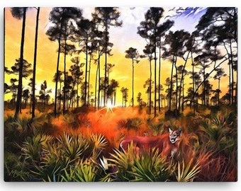 FLORIDA EVERGLADES Park Florida Panther Animal Wall Art Print - Landscape Gifts For Men Women, Landscape Nature Art Decor Sign