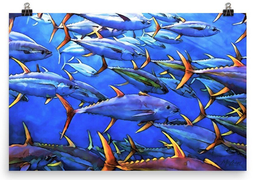 YELLOWFIN TUNA Fish Fine Art Canvas Giclee Print Florida Everglades  Saltwater Gift for Men Women, Coastal Home Decor Wall Art Sign 