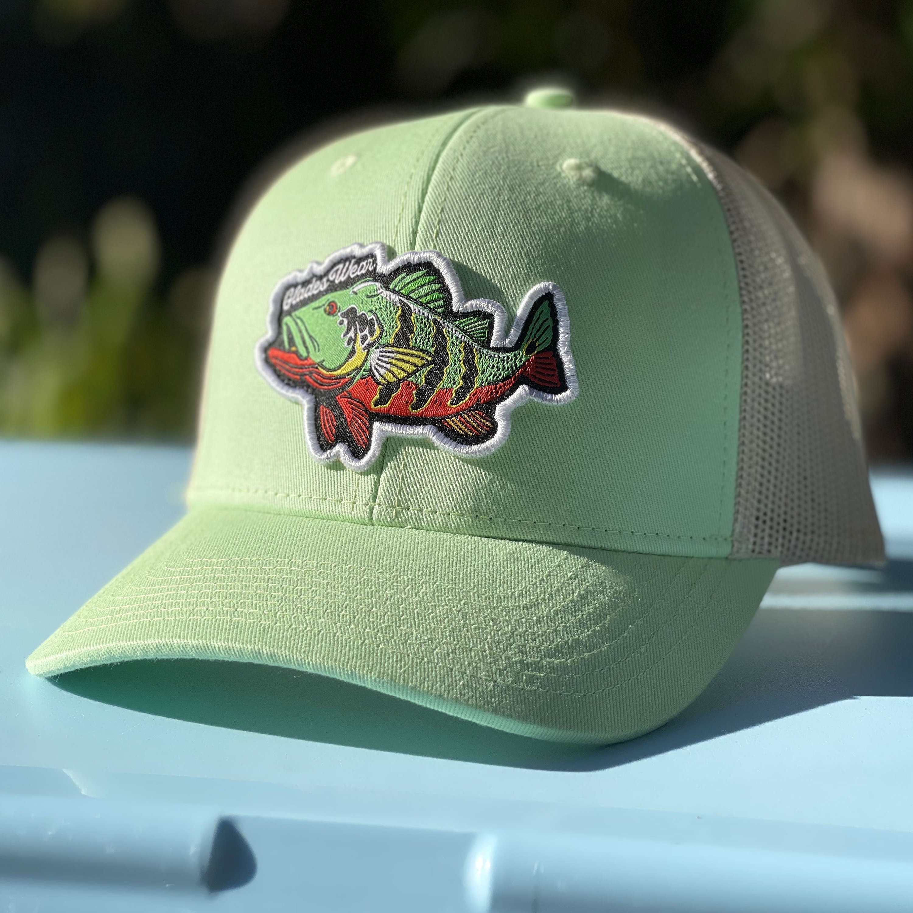 PEACOCK BASS Patch Mesh Snap Back Trucker Hat for Men Women