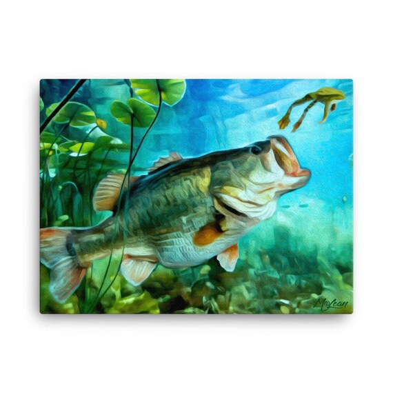 LARGEMOUTH BASS Fish Fine Art Canvas Giclee Print Florida Everglades  Freshwater Gift for Men Women, Coastal Lake Home Decor Wall Art Sign 