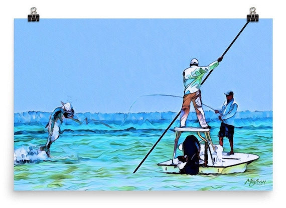 TARPON Inshore Fishing Scene Fine Art Canvas Giclee Print Florida