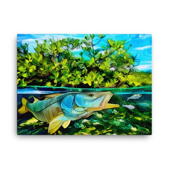 SNOOK Fish Inshore Fine Art Canvas Giclee Print Florida Everglades  Saltwater Gift for Men Women, Coastal Home Decor Wall Art Sign 