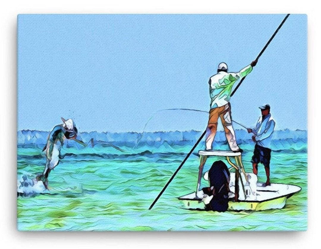 TARPON Inshore Fishing Scene Fine Art Canvas Giclee Print Florida  Everglades Saltwater Gift for Men Women, Coastal Home Decor Wall Sign 