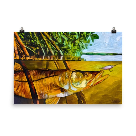 Fly Fishing Scene: Retro Poster Art | Large Solid-Faced Canvas Wall Art Print | Great Big Canvas