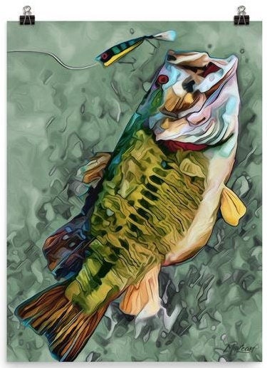 LARGEMOUTH BASS Fish Fine Art Canvas Giclee Print Florida Everglades  Freshwater Gift for Men Women, Coastal Lake Home Decor Wall Art Sign 