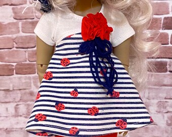 Knit Top and Leggings Set for the Ruby Red Fashion Friends Dolls - Wellie Wishers Dolls - Patriotic - 4th of July - Lady Bug Fly Away Home