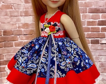 Simply Sweet Dress for the Ruby Red Fashion Friends Dolls - Patriotic - Red White Blue - Fits Wellie Wishers