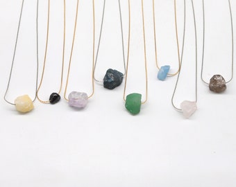 Irregular Crystal Pendant Necklace: Natural Stone Initial Birthday Jewelry