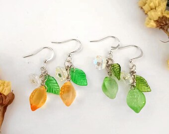 Glass Lemon Drop Earrings: Fruit Floral Jewelry