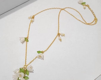Lily of the Valley Necklace: Pearl Charm, Cottagecore Wedding Jewelry