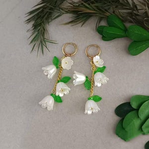 Lily of the Valley Dangle Earrings: White Bell Flower, Bridal Jewelry