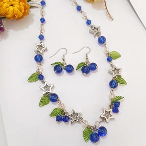 Blueberry Necklace and Earrings Set: Glass Bead Jewelry