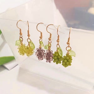 Grape fruit earrings, Green Purple Grape drop earrings, Food earring jewelry, Cute earring for girls, Party jewelry, friends gifts
