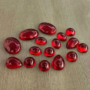 10 cabochon in vetro rosso, ovali/rotondi/a forma di goccia d'acqua, convessi, con retro piatto, per fai da te, creazione di anelli, collane e accessori per gioielli.