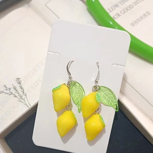 Lemon earrings, Cute Fruit Drop earrings, Resin Lemon String Dangle, Countryside jewelry, Sweet Lemon, Birthday Gifts for Girls, Lady