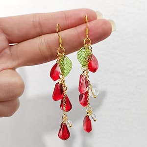 Pomegranate Seed Dangle Earrings: Red & Pink Glass Fruit Jewelry
