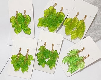 Pendientes colgantes de hoja de acrílico verde: joyería vegetal