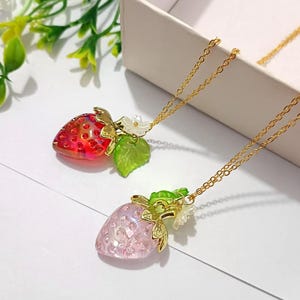 Strawberry Pendant Necklace: 18k Gold Plated Charm, Fruit Jewelry