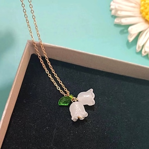 Lily of the Valley Necklace, Glass Bell Orchid, White flower choker, Floral charm clavicle chain, Women flower necklace, Elegant Gifts
