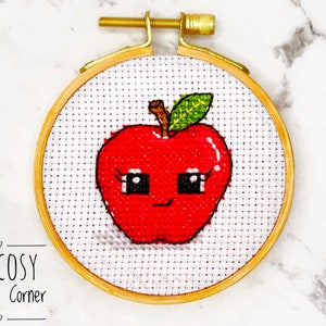 Schattig Apple Modern Cross Stitch PDF-patroon Instant Digitale Download, Mini Kawaii Fruit geteld Cross Stitch Chart, klein borduurontwerp