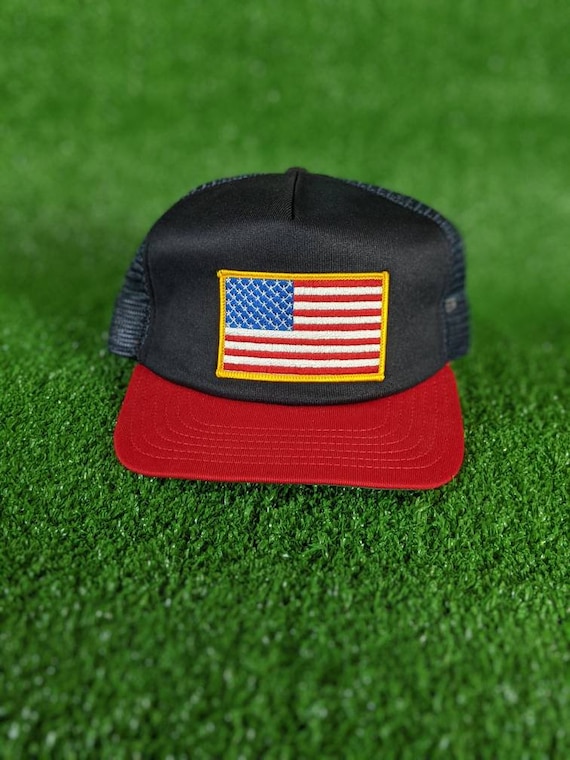 Vintage 80's 90's New Era American Flag USA Snapback Hat 4th Biden