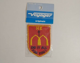 New Vintage 80's Jesus "He Did It All For You" Cross Christians Christ God Stitched Voyager Patch