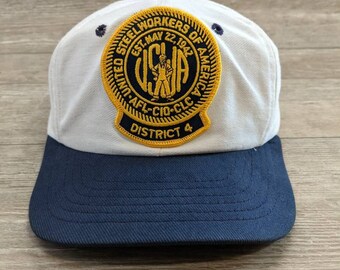 Vintage 90s USWA United Steelworks Of America District 4 Snapback Hat