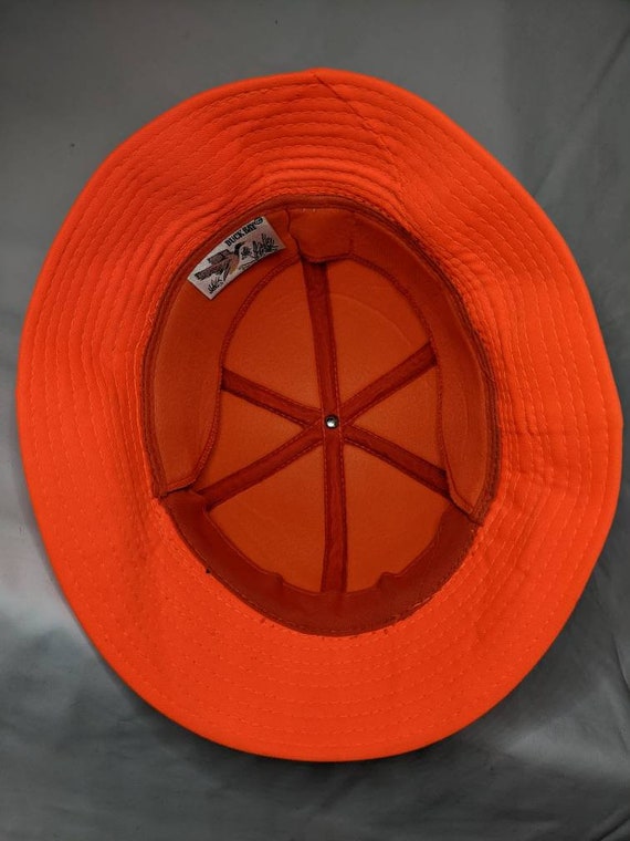 Vintage 80's Camouflage Orange Hunting Bucket Hat - image 6