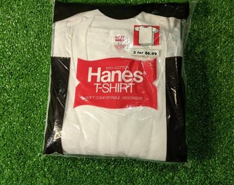 NWT NIB New Vintage 70's 1977 Hanes White Blank Plain 100% Cotton T-shirt 3 Pack 50/50