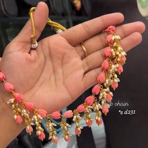 Pink Tulip Pearl Beaded Necklace: Handmade Indian Choker Set