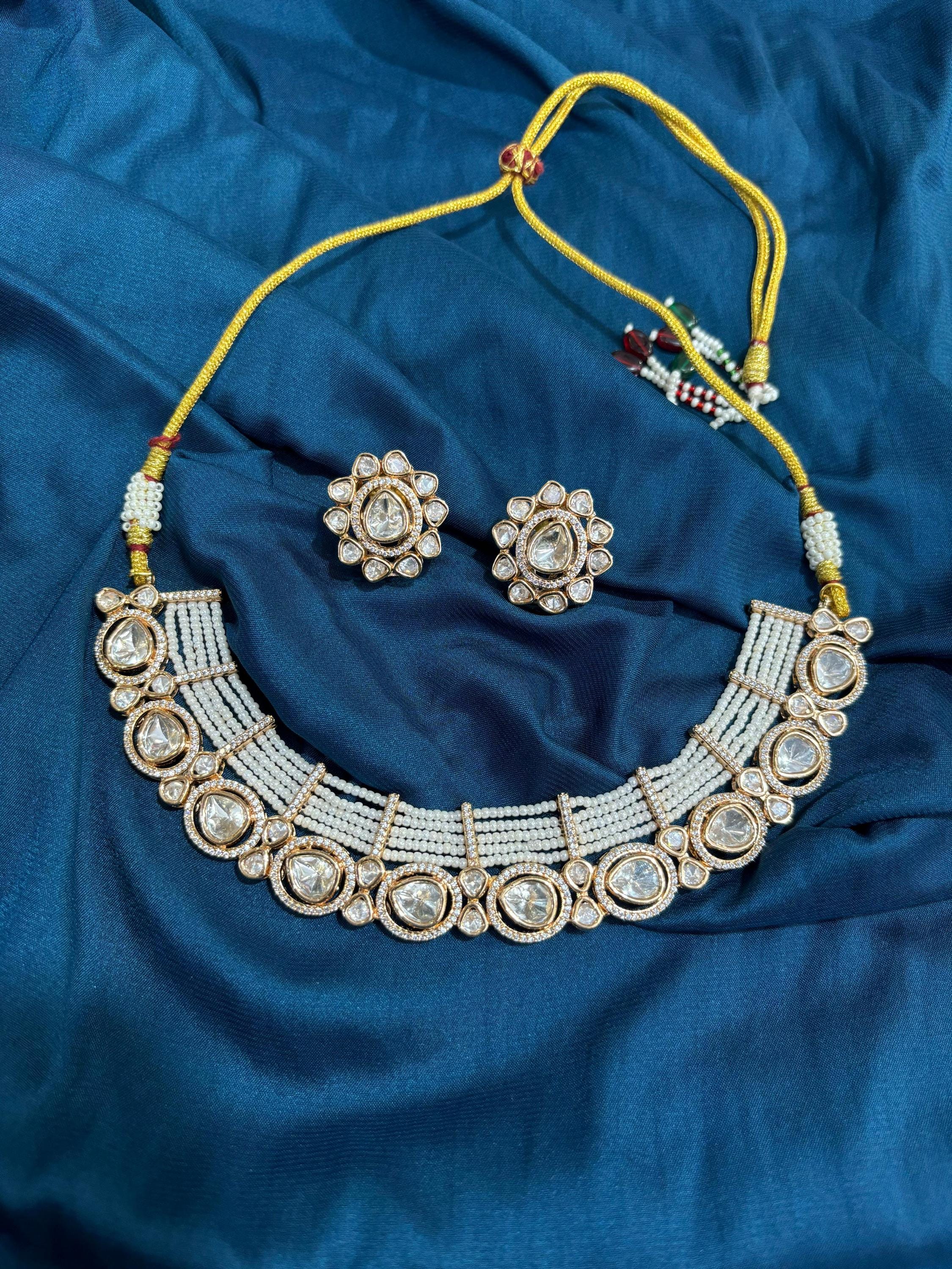 Pearl Kundan Choker Set: Indian Wedding Necklace, CZ Diamond Jewelry - Etsy  Israel, image size:2250x3000