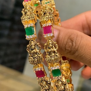 Gold Plated Temple Bangles Set: South Indian Bridal Jewelry