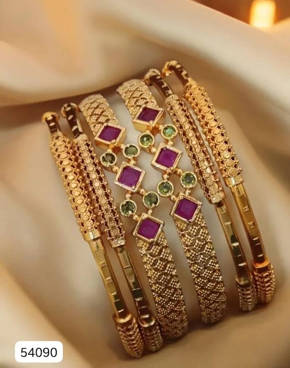 Bridal Bangles South Indian Gold Plated Ruby Bangles: South Indian
