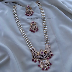 White Pearl Bridal Necklace Set: CZ Indian Jewelry