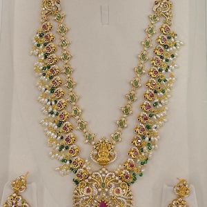 Gold Finish Ruby Pearl Necklace Antique CZ Diamond Double Layer Indian Wedding Jewelry
