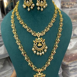 Gold Plated Pearl Necklace Set: CZ Diamond Kemp Indian Bridal Jewelry